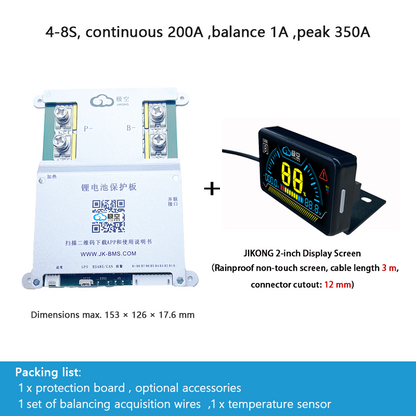 JIKONG protection board for parking battery, with jump-start, active balancing, Bluetooth and heating, compatible with LiFePO4 and ternary lithium batteries