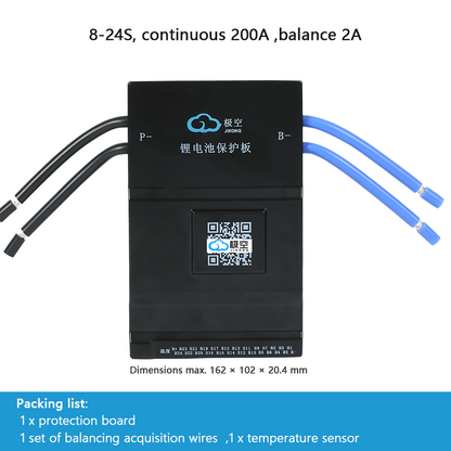 JIKONG BMS with active balancing and Bluetooth, for LiFePO4 / ternary lithium batteries, photovoltaic energy storage power, and parking applications.