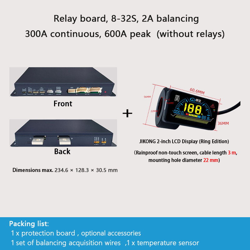 JIKONG BMS with active balancing and Bluetooth, for LiFePO4 / ternary lithium batteries, photovoltaic energy storage power, and parking applications.