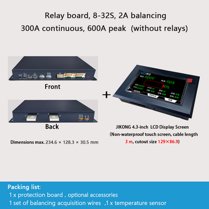 JIKONG BMS with active balancing and Bluetooth, for LiFePO4 / ternary lithium batteries, photovoltaic energy storage power, and parking applications.