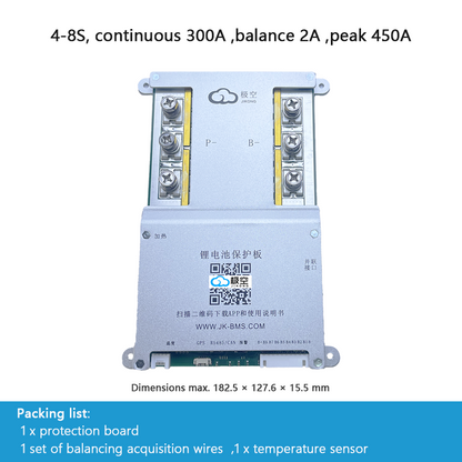 JIKONG BMS with active balancing and Bluetooth, for LiFePO4 / ternary lithium batteries, photovoltaic energy storage power, and parking applications.