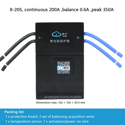 JIKONG BMS with active balancing and Bluetooth, for LiFePO4 / ternary lithium batteries, photovoltaic energy storage power, and parking applications.