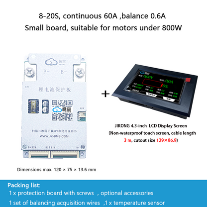 JIKONG BMS with active balancing and Bluetooth, for LiFePO4 / ternary lithium batteries, photovoltaic energy storage power, and parking applications.