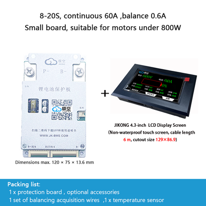 JIKONG BMS with active balancing and Bluetooth, for LiFePO4 / ternary lithium batteries, photovoltaic energy storage power, and parking applications.