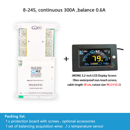 JIKONG BMS with active balancing and Bluetooth, for LiFePO4 / ternary lithium batteries, photovoltaic energy storage power, and parking applications.