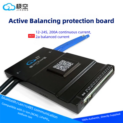 JIKONG BMS with active balancing and Bluetooth, for LiFePO4 / ternary lithium batteries, photovoltaic energy storage power, and parking applications.